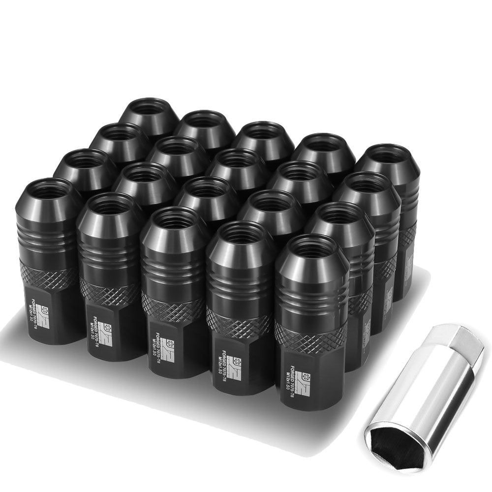 J2 20PCs Black M12x1.5 Open End 21MM OD/50MM Tall Lug Nuts J2-LN-T7-040-15-BK