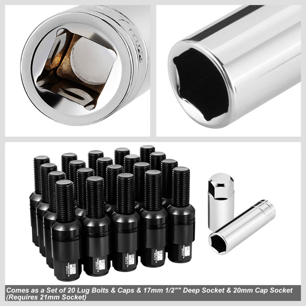 J2 20PCs Black M14x1.5 Closed End 23MM OD/76mm Tall Ball Seat Lug Nuts J2-LN-T7-041BS-BK