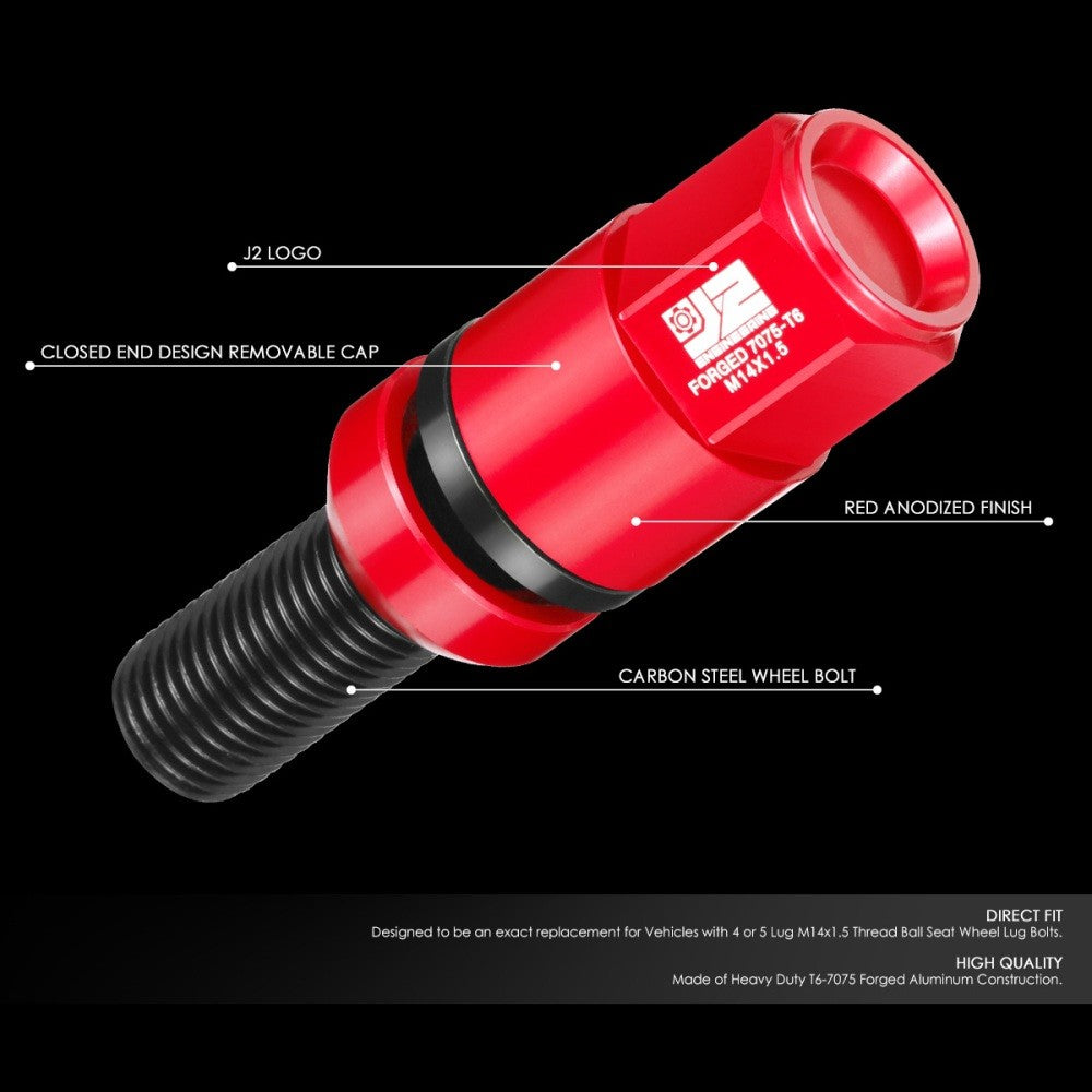 J2 20PCs Red M14x1.5 Closed End 23MM OD/76mm Tall Ball Seat Lug Nuts J2-LN-T7-041BS-RD