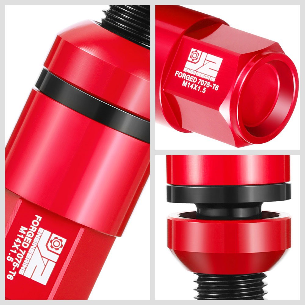 J2 20PCs Red M14x1.5 Closed End 23MM OD/76mm Tall Ball Seat Lug Nuts J2-LN-T7-041BS-RD
