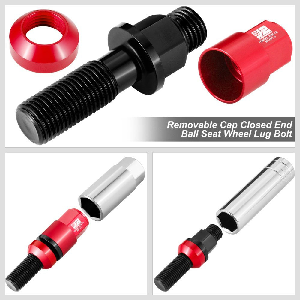 J2 20PCs Red M14x1.5 Closed End 23MM OD/76mm Tall Ball Seat Lug Nuts J2-LN-T7-041BS-RD