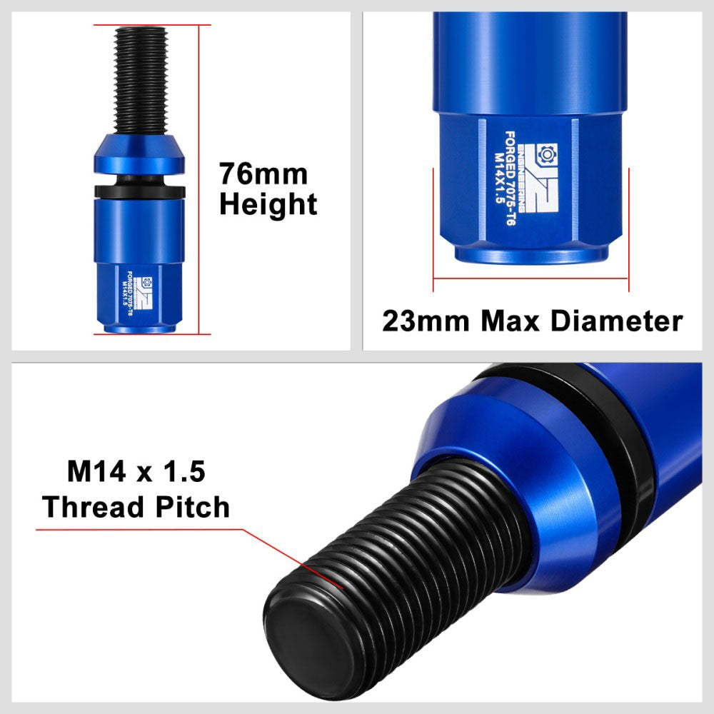J2 Blue M14x1.5 Closed End 23MM OD/76mm Tall Conical Seat Lug Nuts J2-LN-T7-041CS-BL