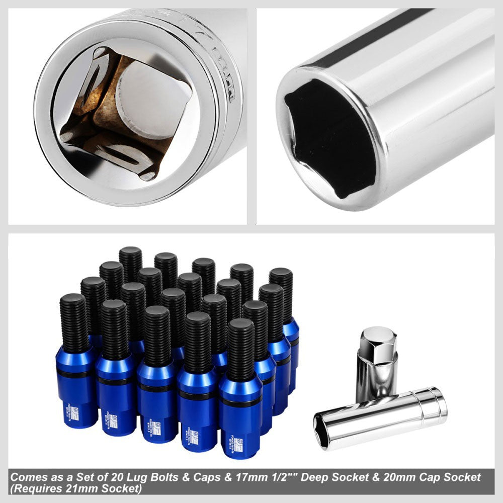 J2 Blue M14x1.5 Closed End 23MM OD/76mm Tall Conical Seat Lug Nuts J2-LN-T7-041CS-BL