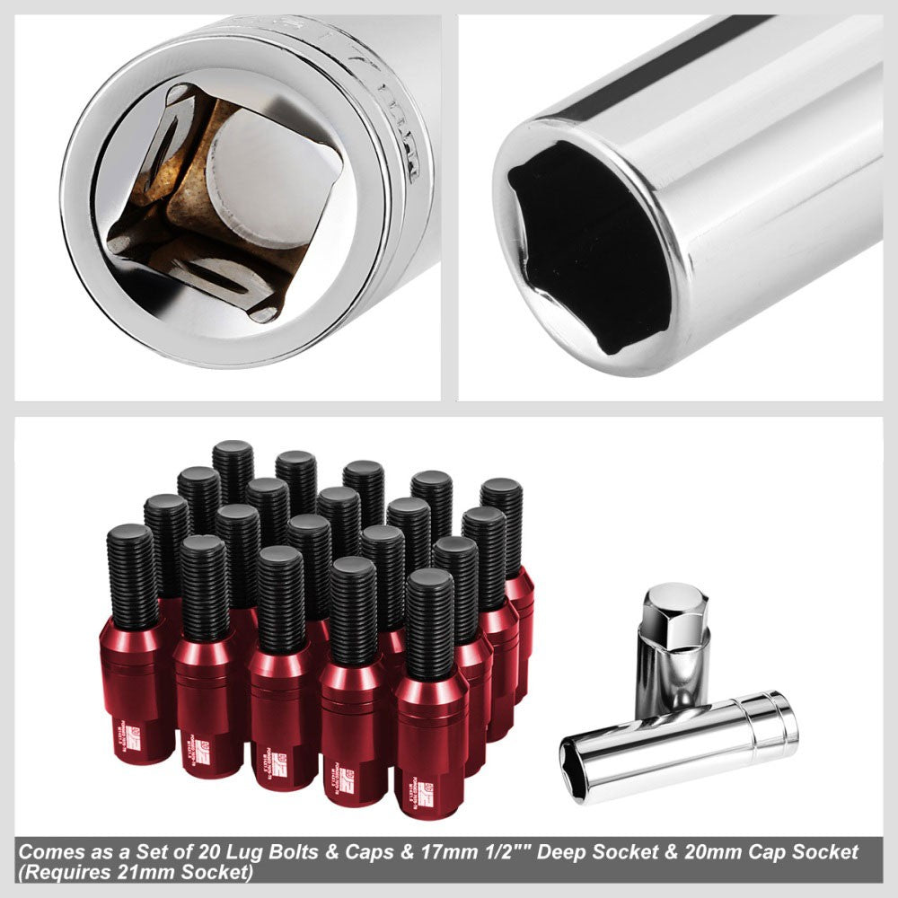 J2 Red M14x1.5 Closed End 23MM OD/76mm Tall Conical Seat Lug Nuts J2-LN-T7-041CS-RD