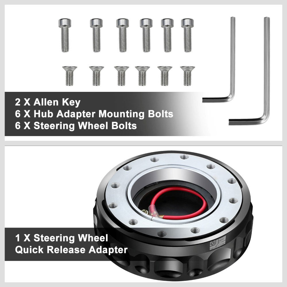 J2 Black Low Profile Twist Lock Steering Wheel Quick Release Adapter J2-QR-ZTL-9070-BK
