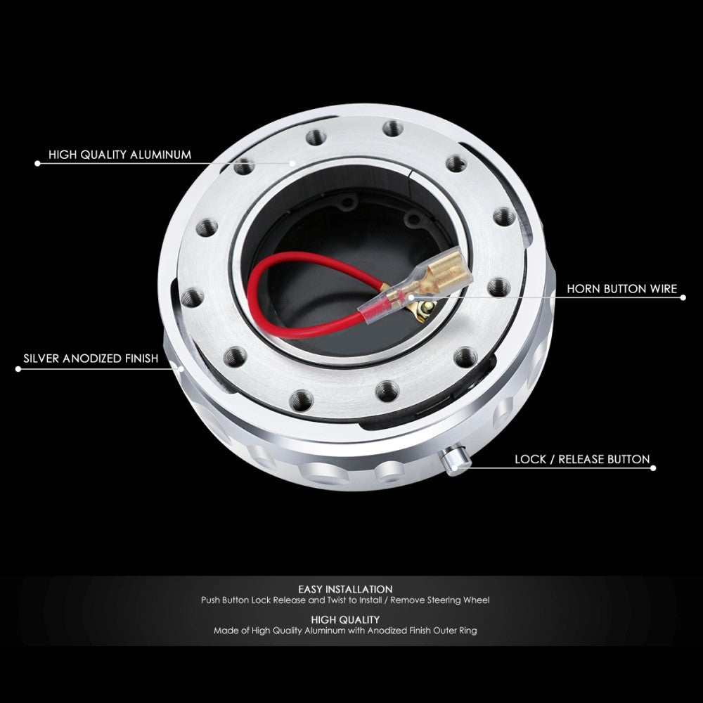 J2 Silver Low Profile Twist Lock Steering Wheel Quick Release Adapter J2-QR-ZTL-9070-SL