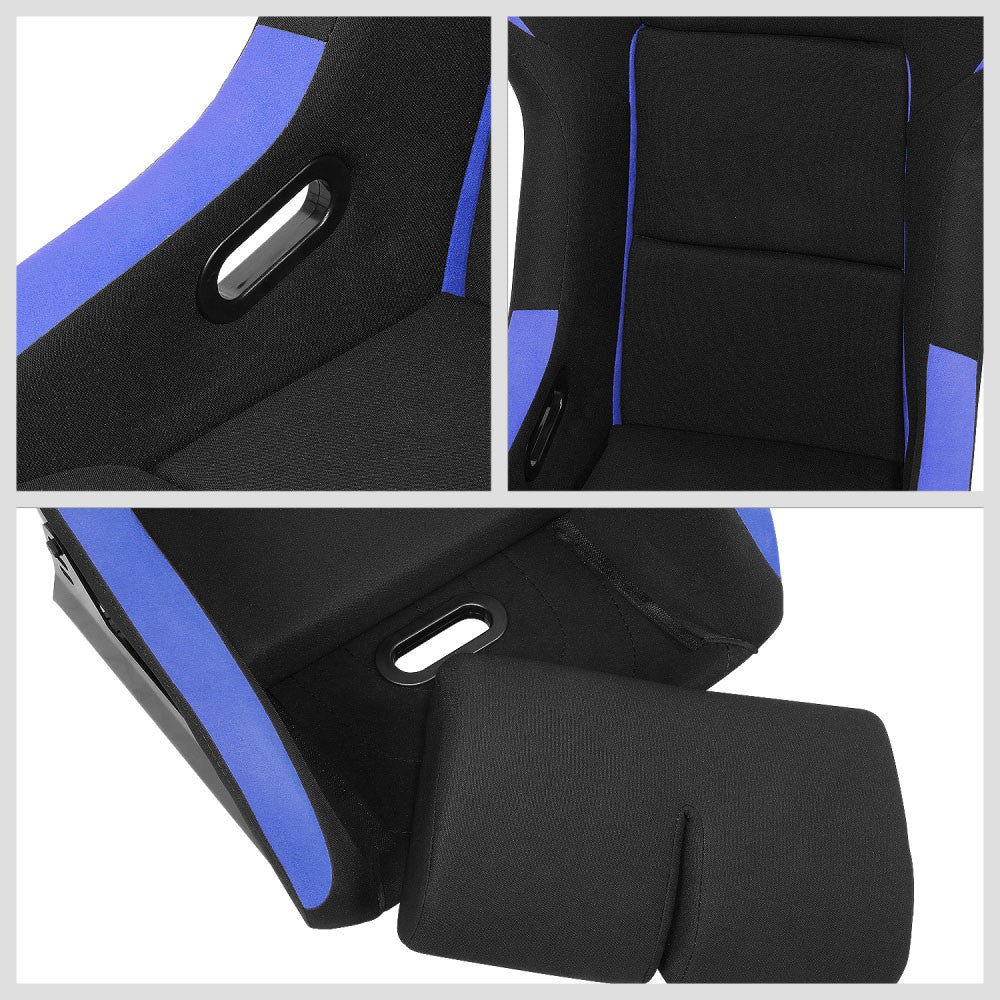 J2 J2-RS-001-BL Fixed Position Bucket Racing Seat w/Slider Black/Blue J2-RS-001-BL