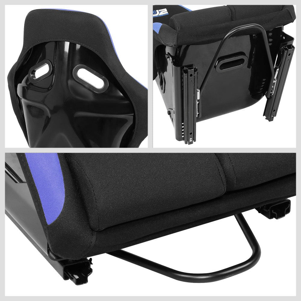 J2 J2-RS-001-BL Fixed Position Bucket Racing Seat w/Slider Black/Blue J2-RS-001-BL