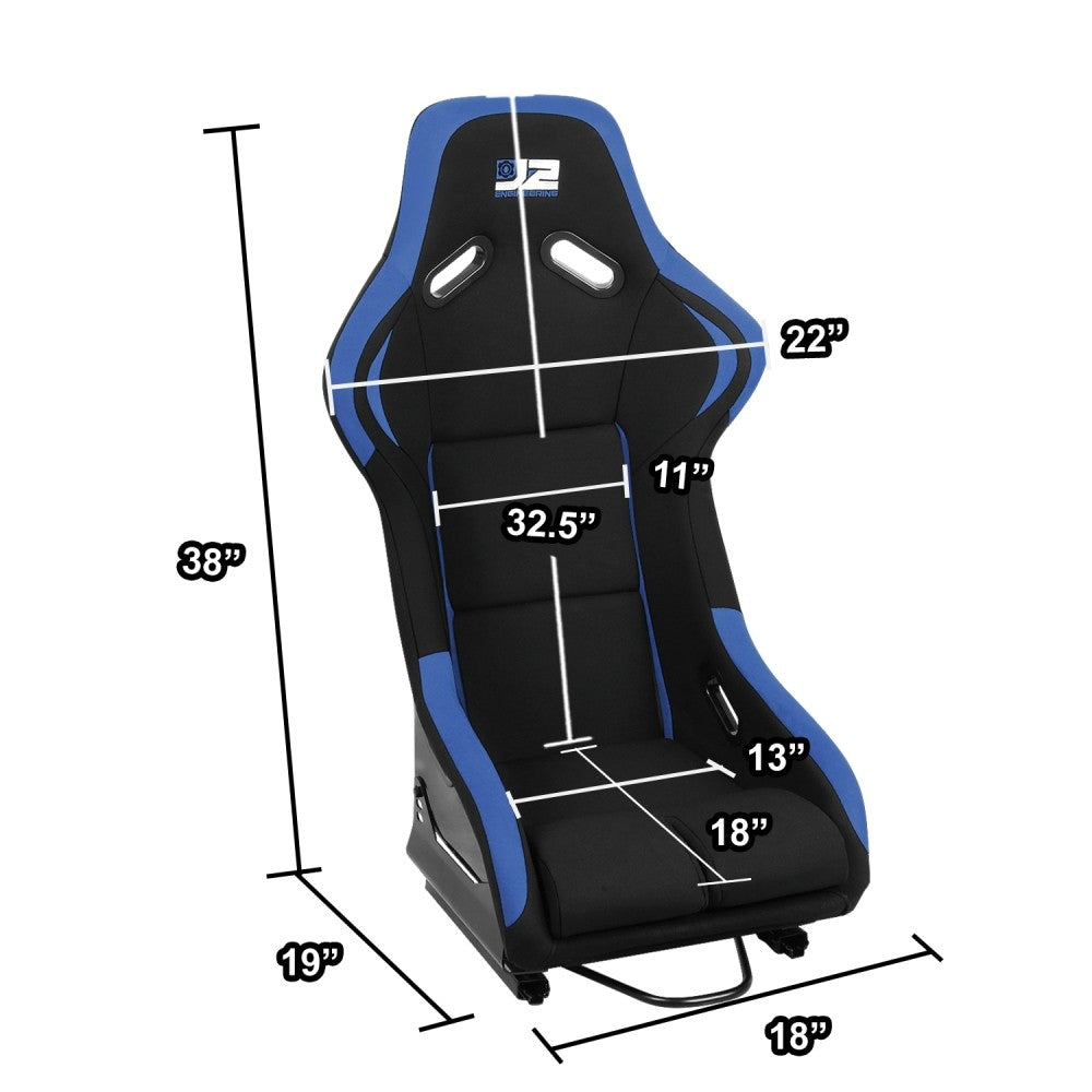 J2 J2-RS-001-BL Fixed Position Bucket Racing Seat w/Slider Black/Blue J2-RS-001-BL