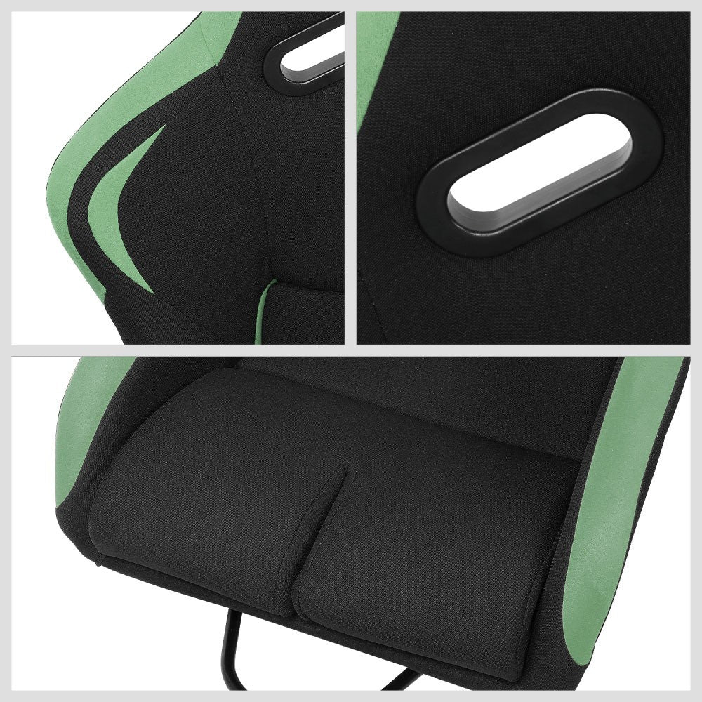 J2 J2-RS-001-GN Fixed Position Bucket Racing Seat w/Slider Black/Green J2-RS-001-GN