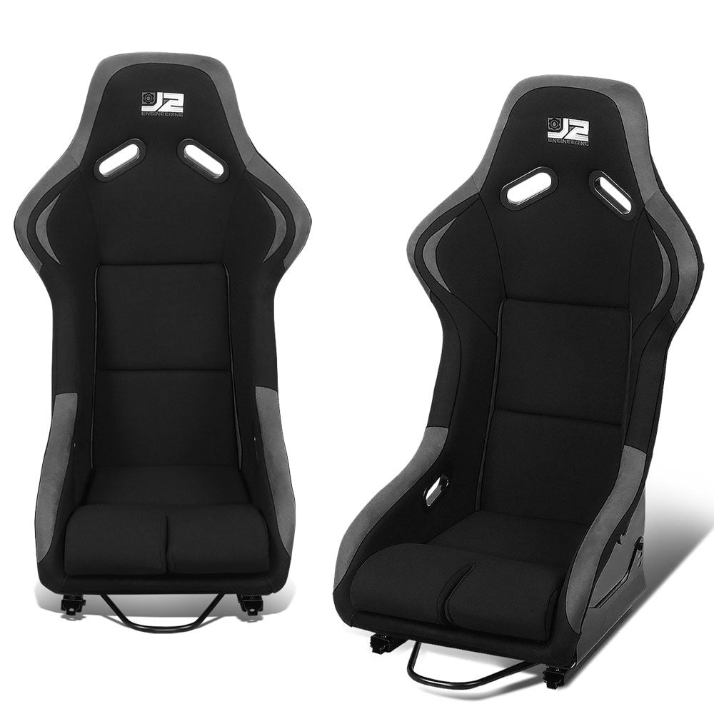J2 J2-RS-001-GY Fixed Position Bucket Racing Seat w/Slider Black/Grey J2-RS-001-GY