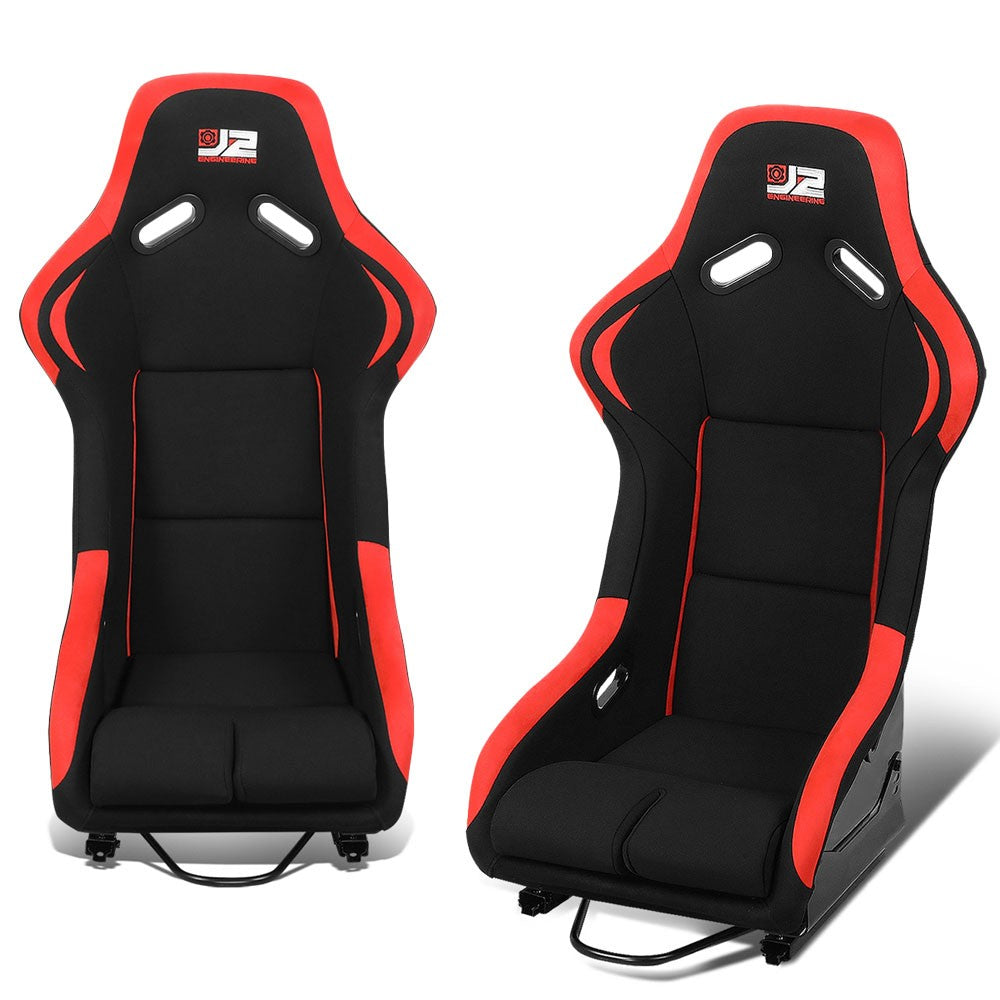 J2 J2-RS-001-RD Fixed Position Bucket Racing Seat w/Slider Black/Red J2-RS-001-RD