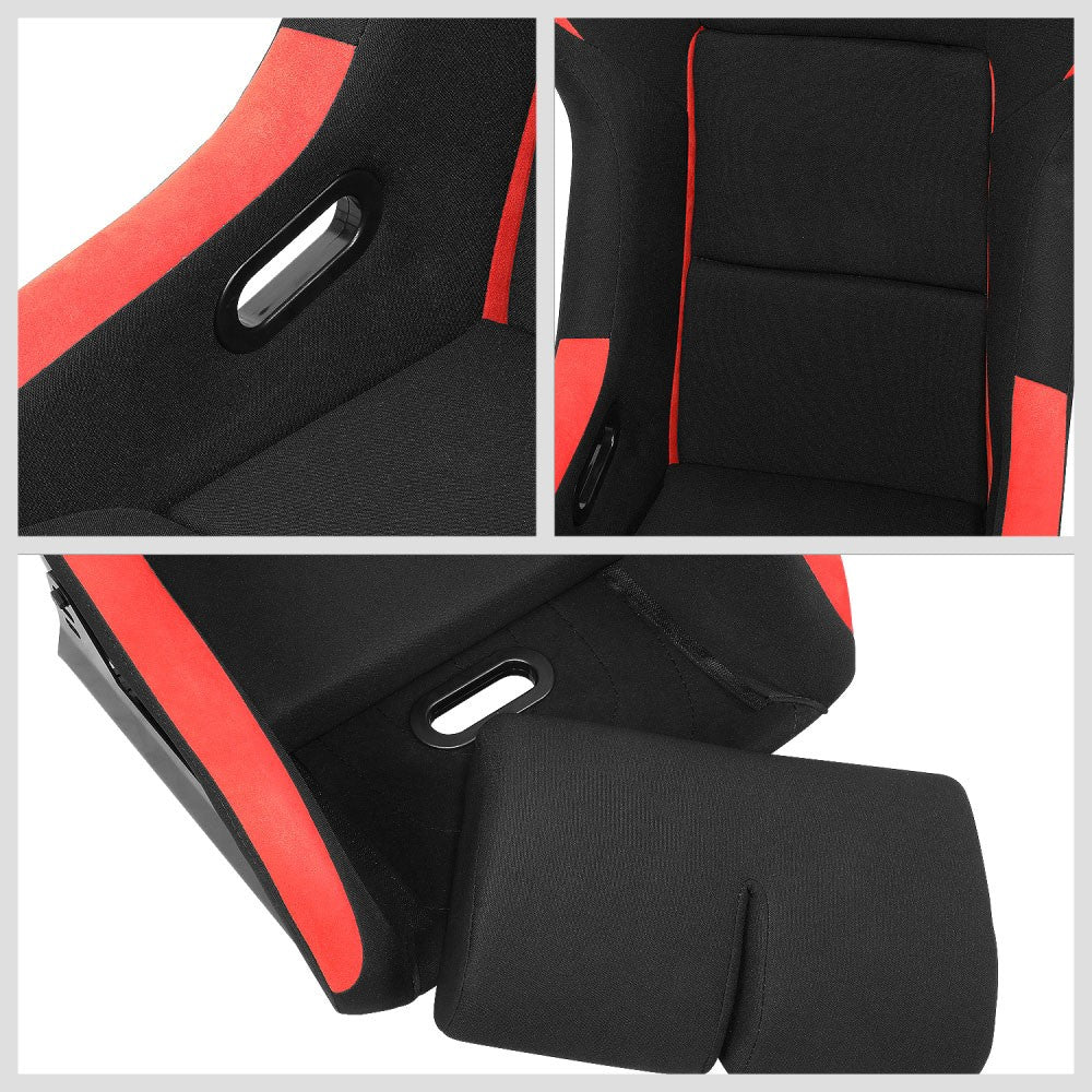 J2 J2-RS-001-RD Fixed Position Bucket Racing Seat w/Slider Black/Red J2-RS-001-RD