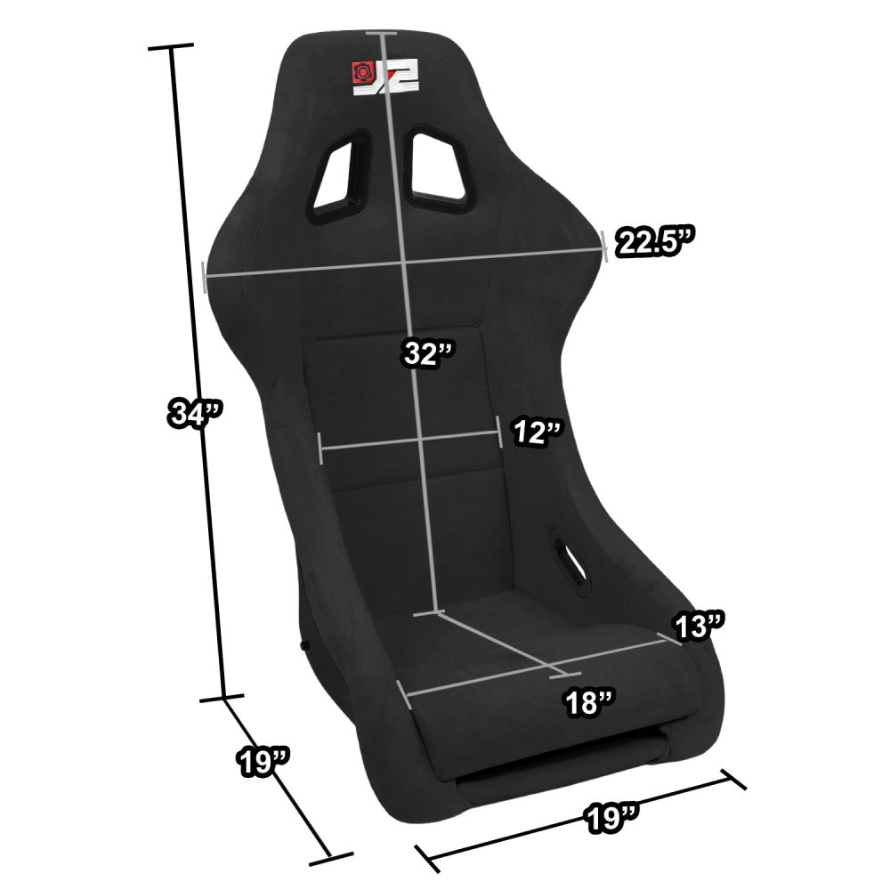 J2 J2-RS-005-BK Medium Fixed Bucket Racing Seat w/Slider Black J2-RS-005-BK