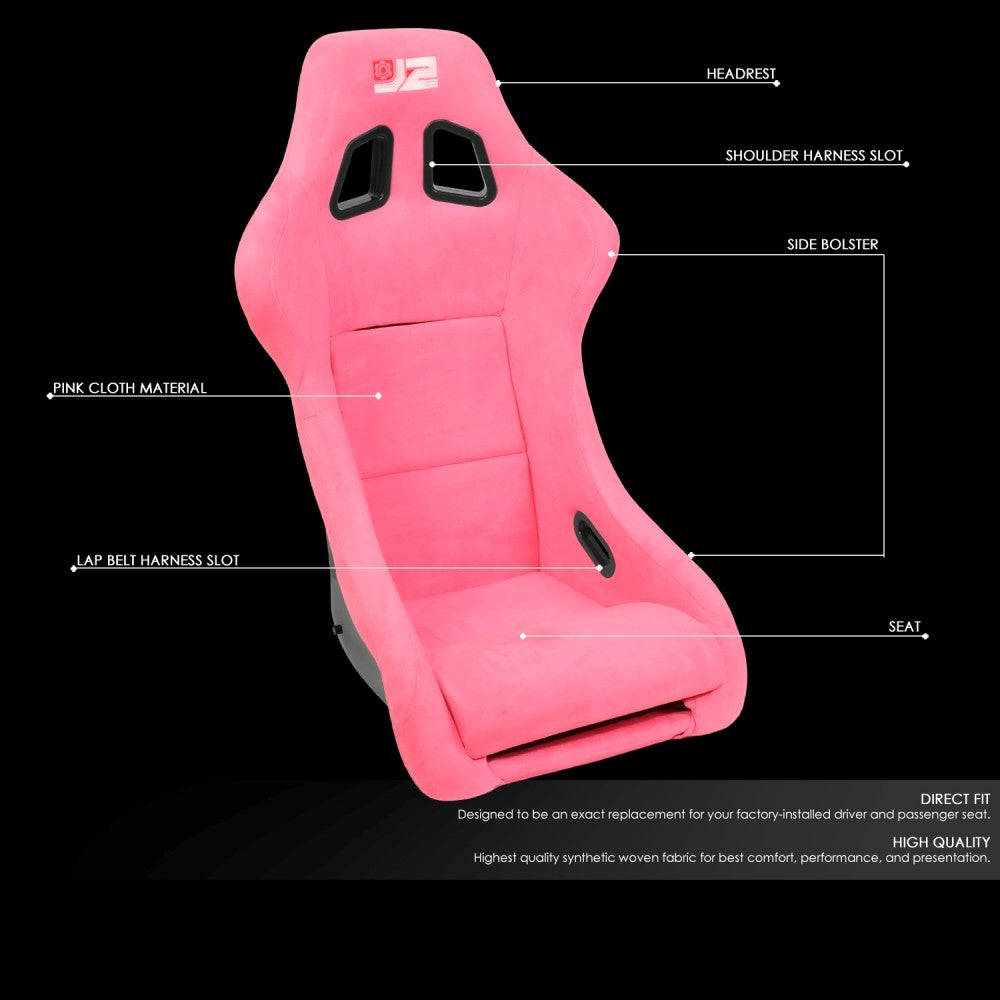 J2 J2-RS-005-PK Medium Fixed Position Bucket Racing Seat w/Slider Pink J2-RS-005-PK