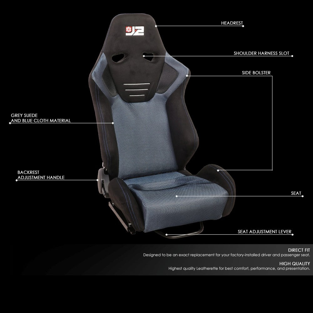 J2 J2-RS-006-BL Reclineable Racing Seat w/Slider Black/Red J2-RS-006-BL