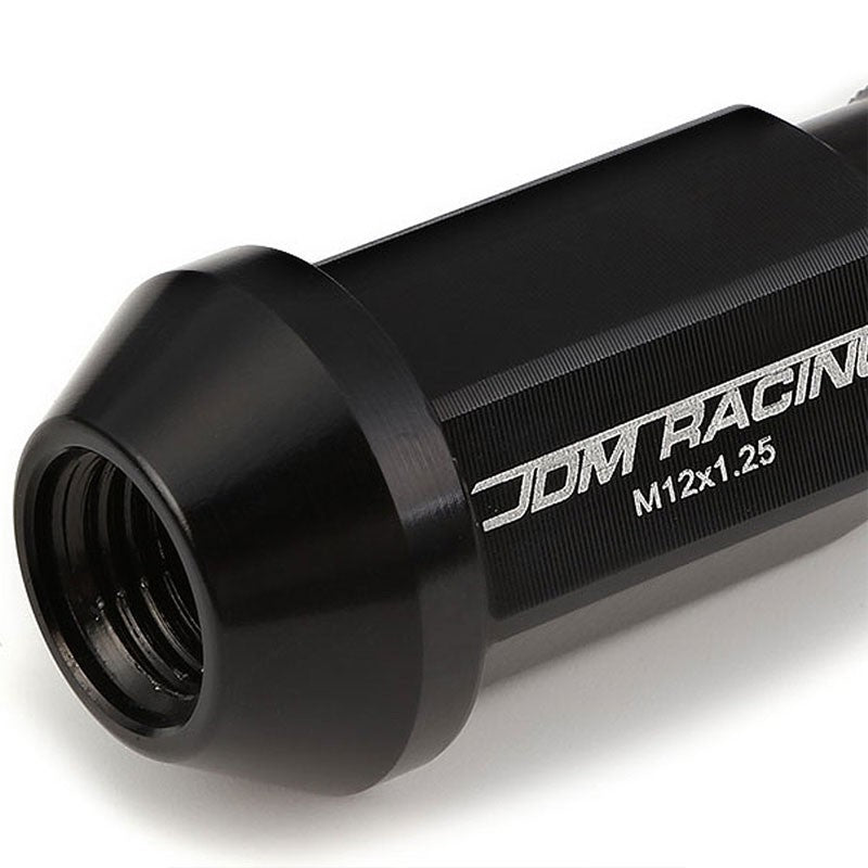 Black Aluminum M12x1.25 50mm Tall Open Knurl Acorn Tuner 20x Conical Lug Nuts-Accessories-BuildFastCar
