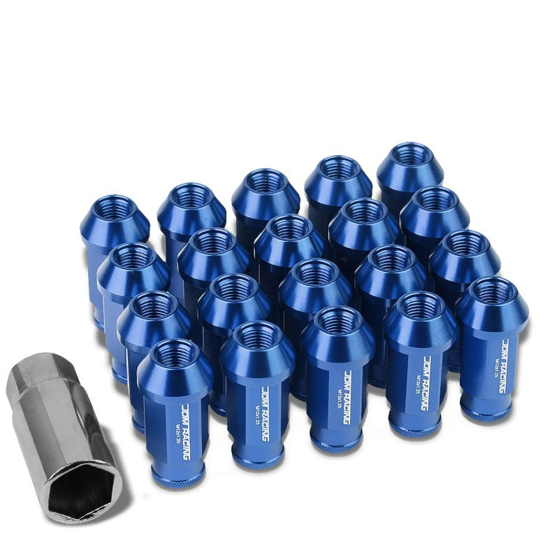 Blue Aluminum M12x1.25 50mm Tall Open Knurl End Acorn Tuner 20x Conical Lug Nuts-Accessories-BuildFastCar