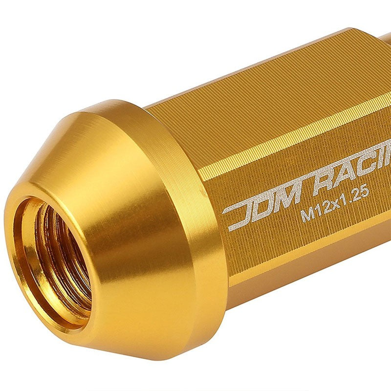 Gold Aluminum M12x1.25 50mm Tall Open Knurl End Acorn Tuner 20x Conical Lug Nuts-Accessories-BuildFastCar