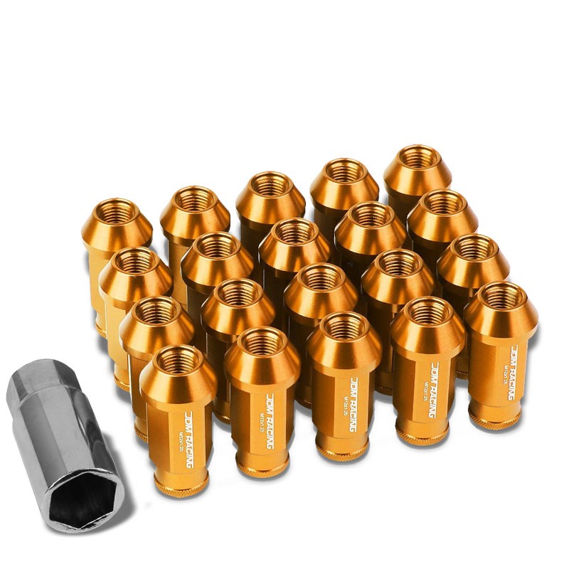 Orange Aluminum M12x1.25 50mm Tall Open Knurl Acorn Tuner 20x Conical Lug Nuts-Accessories-BuildFastCar