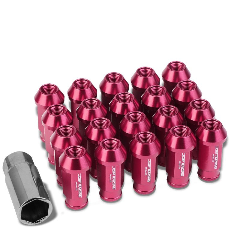 Pink Aluminum M12x1.25 50mm Tall Open Knurl End Acorn Tuner 20x Conical Lug Nuts-Accessories-BuildFastCar