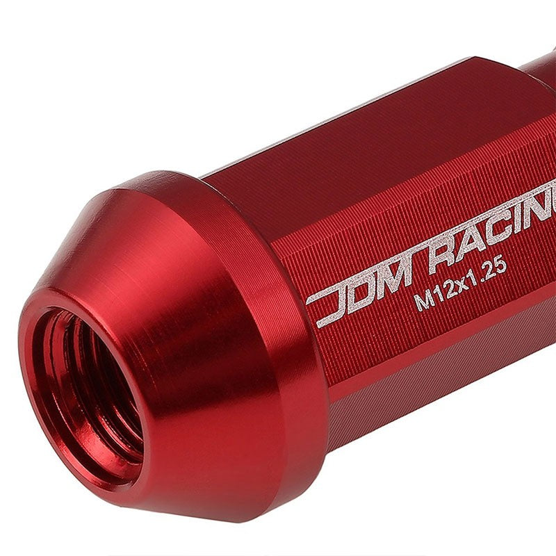 Red Aluminum M12x1.25 50mm Tall Open Knurl End Acorn Tuner 20x Conical Lug Nuts-Accessories-BuildFastCar