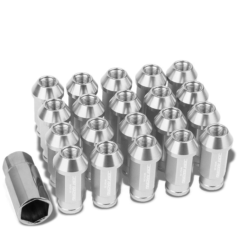 Silver Aluminum M12x1.25 50mm Tall Open Knurl Acorn Tuner 20x Conical Lug Nuts-Accessories-BuildFastCar