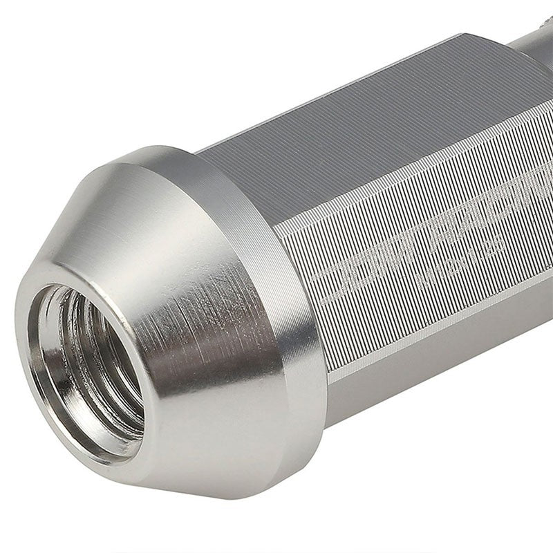 Silver Aluminum M12x1.25 50mm Tall Open Knurl Acorn Tuner 20x Conical Lug Nuts-Accessories-BuildFastCar