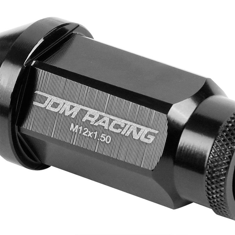 Black Aluminum M12x1.50 50mm Tall Open Knurl Acorn Tuner 20x Conical Lug Nuts-Accessories-BuildFastCar