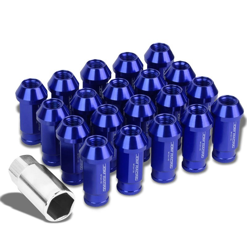 Blue Aluminum M12x1.50 50mm Tall Open Knurl Acorn Tuner 20x Conical Lug Nuts-Accessories-BuildFastCar