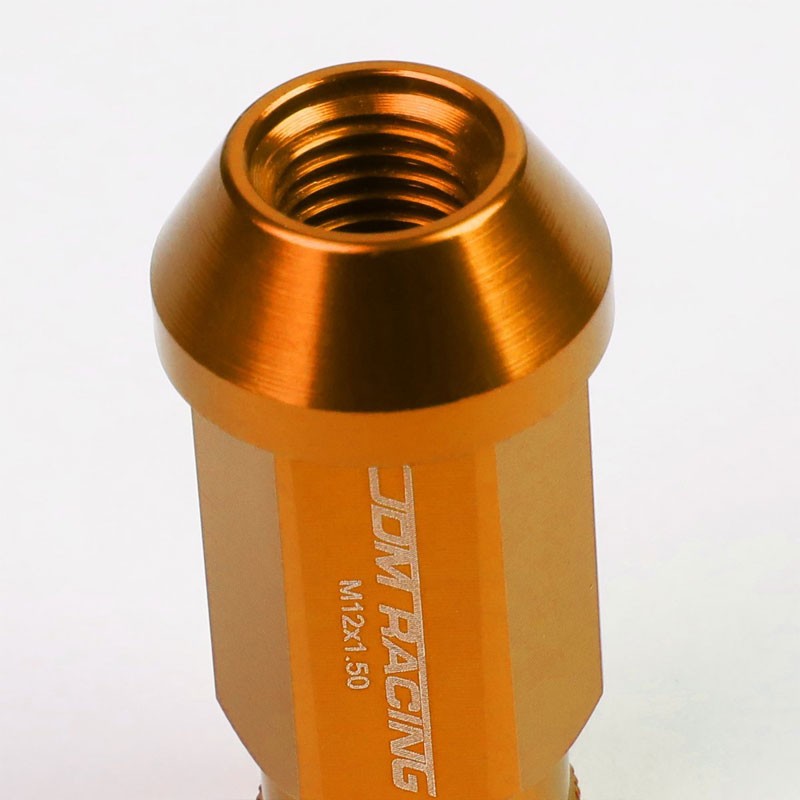 Orange Aluminum M12x1.50 50mm Tall Open Knurl Acorn Tuner 20x Conical Lug Nuts-Accessories-BuildFastCar
