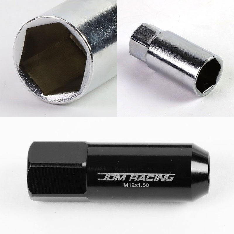 Black Aluminum M12x1.50 20MM Hexagon Open End Acorn Tuner 20x Conical Lug Nuts-Accessories-BuildFastCar