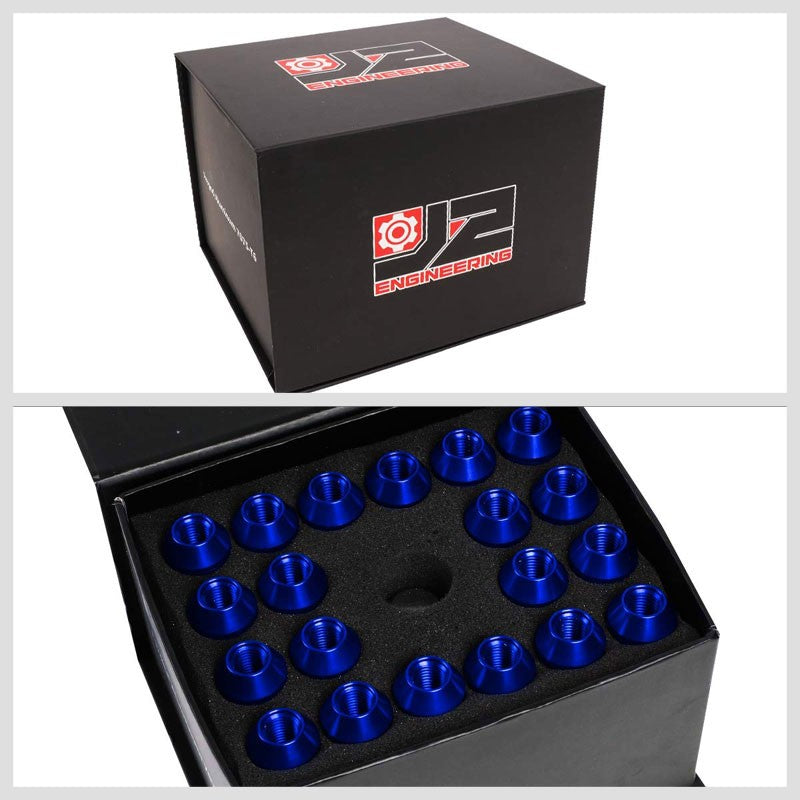 J2 Blue Open Knurled End Acorn Tuner 25MM OD/90MM M12 x 1.50 Lug Nuts+Adapter-Car & Truck Wheels-BuildFastCar