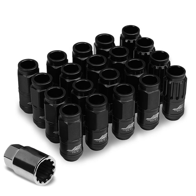 J2 Black Open End Acorn Tuner M12 x 1.50 20MM OD/50MM 16 Lug Nuts+4 Lock Nuts-Car & Truck Wheels-BuildFastCar