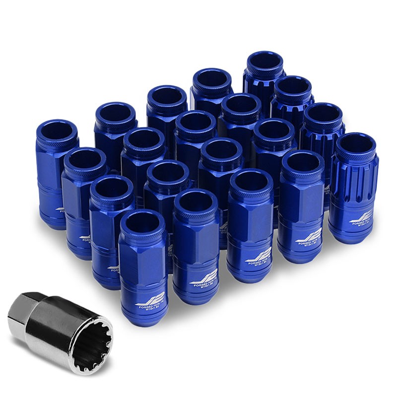 J2 Blue Open End Acorn Tuner M12 x 1.50 20MM OD/50MM 16 Lug Nuts+4 Lock Nuts-Car & Truck Wheels-BuildFastCar