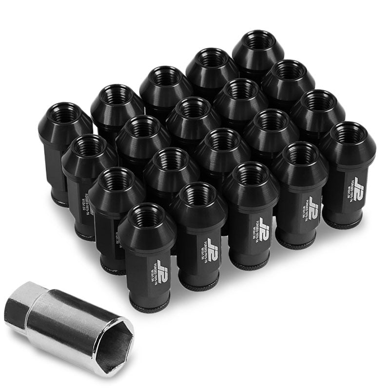 J2 Black Open Knurled End Acorn Tuner M12 x 1.50 25MM OD/50MM Height Lug Nut Set-Car & Truck Wheels-BuildFastCar