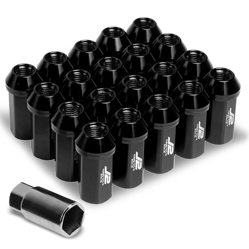 J2 Black Close End Acorn Tuner 25MM OD/50MM M12x1.50 20 Pcs Lug Nuts Set+Adapter-Car & Truck Wheels-BuildFastCar