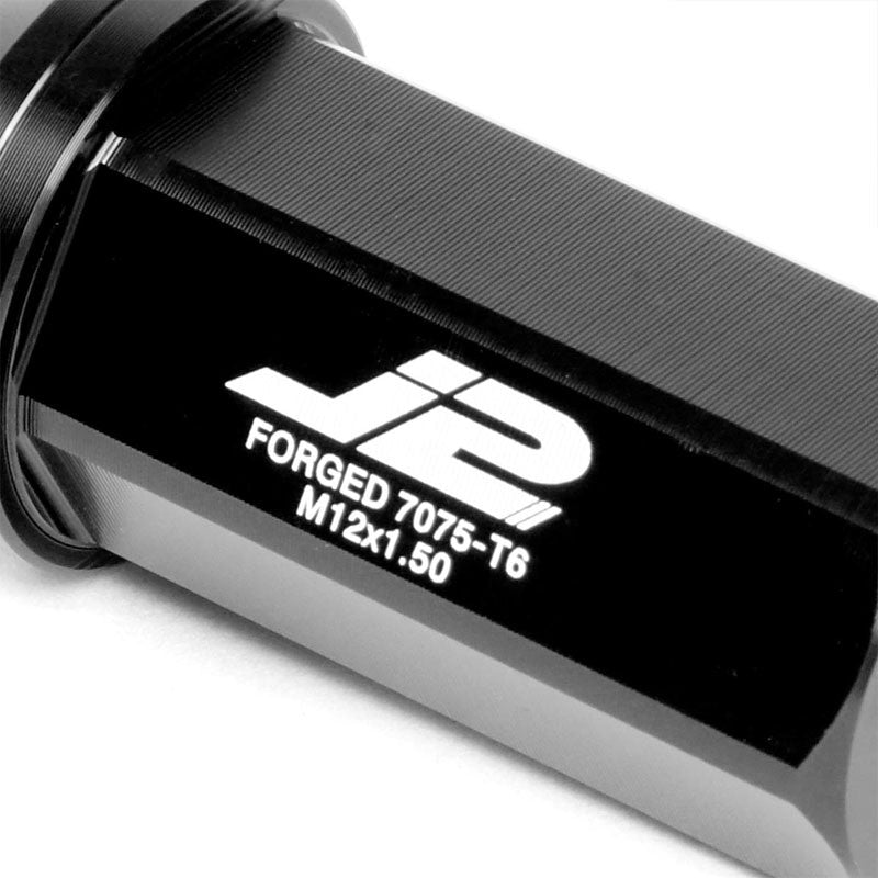 J2 Black Close End Acorn Tuner 25MM OD/50MM M12x1.50 20 Pcs Lug Nuts Set+Adapter-Car & Truck Wheels-BuildFastCar
