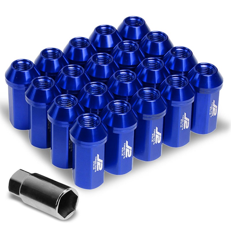 J2 Blue Close End Acorn Tuner 25MM OD/50MM M12x1.50 20 Pcs Lug Nuts Set+Adapter-Car & Truck Wheels-BuildFastCar