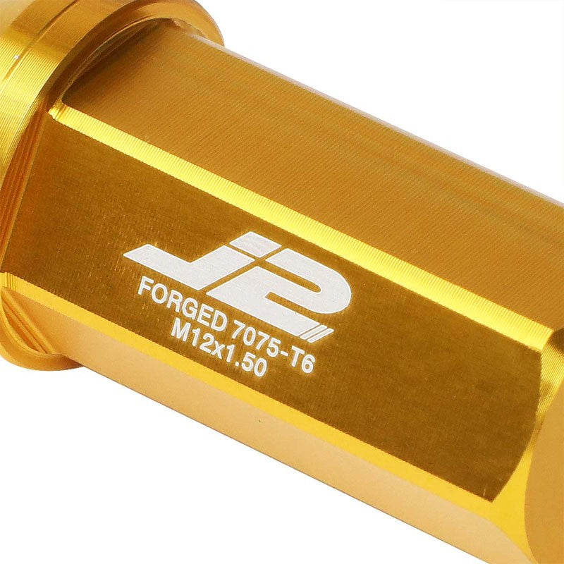 J2 Gold Close End Acorn Tuner 25MM OD/50MM M12x1.50 20 Pcs Lug Nuts Set+Adapter-Car & Truck Wheels-BuildFastCar