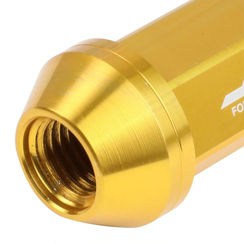 J2 Gold Close End Acorn Tuner 25MM OD/50MM M12x1.50 20 Pcs Lug Nuts Set+Adapter-Car & Truck Wheels-BuildFastCar