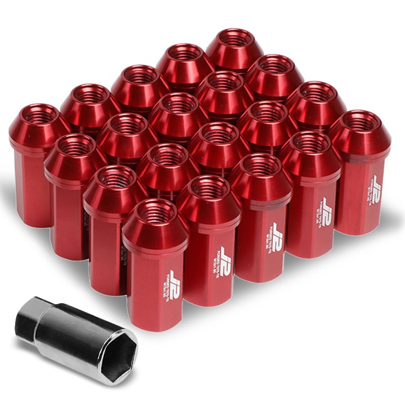 J2 Red Aluminum Close End Acorn Tuner 25MM OD/50MM M12 x 1.50 Lug Nuts+Adapter-Car & Truck Wheels-BuildFastCar