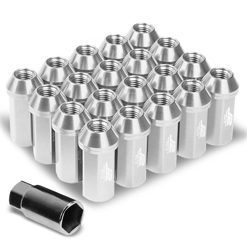 J2 Silver Close End Acorn Tuner 25MM OD/50MM M12x1.50 20 Pcs Lug Nuts+Adapter-Car & Truck Wheels-BuildFastCar