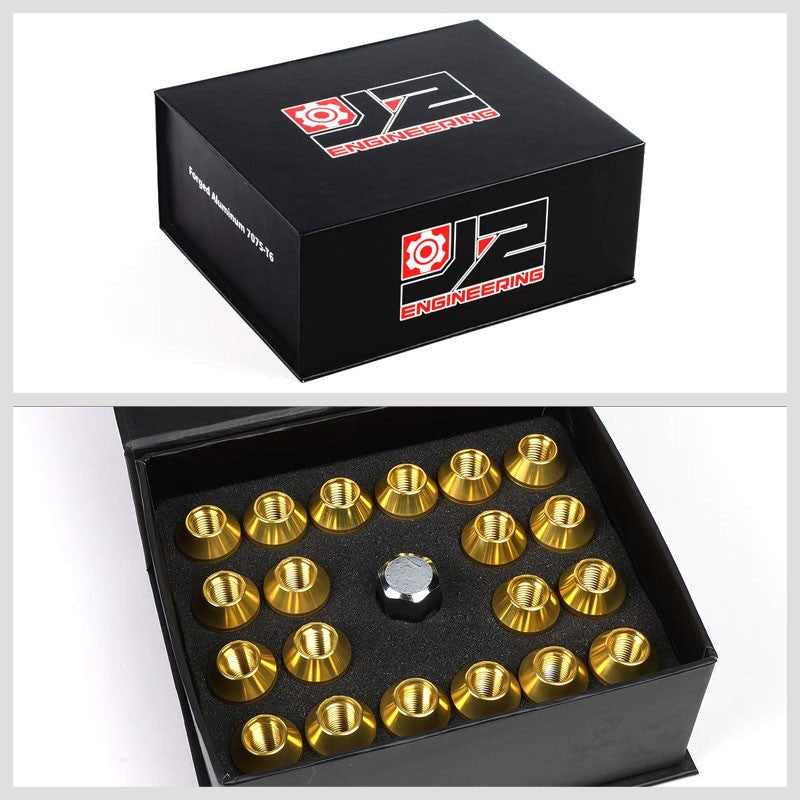 J2 Aluminum Gold Close End Acorn Tuner M12 x 1.50 25MM OD/35MM Height Lug Nuts-Car & Truck Wheels-BuildFastCar