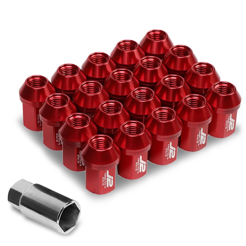 J2 Aluminum Red Close End Acorn Tuner M12 x 1.50 25MM OD/35MM Height Lug Nuts-Car & Truck Wheels-BuildFastCar