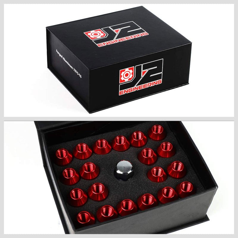 J2 Aluminum Red Close End Acorn Tuner M12 x 1.50 25MM OD/35MM Height Lug Nuts-Car & Truck Wheels-BuildFastCar