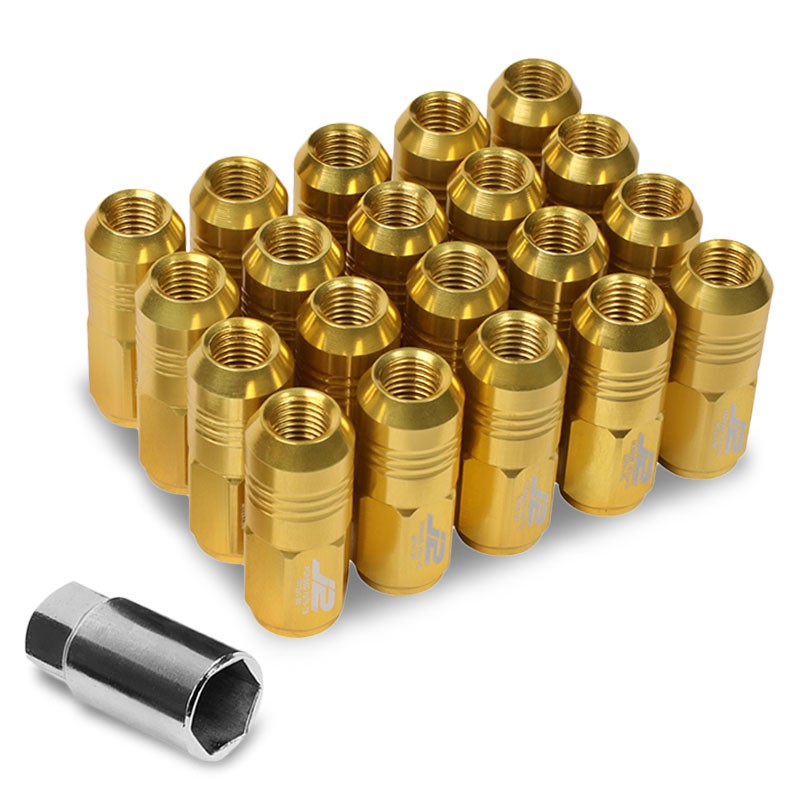 J2 Aluminum Gold Close End Acorn Tuner M12 x 1.50 20MM OD/50MM Height Lug Nuts-Car & Truck Wheels-BuildFastCar