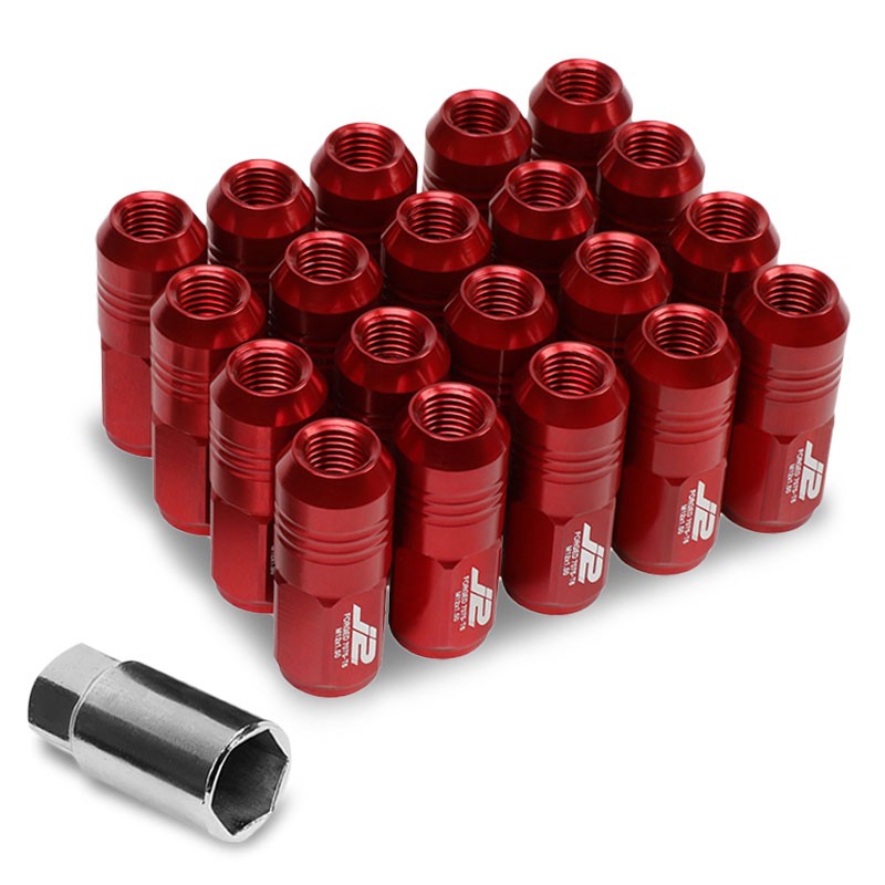 J2 Aluminum Red Close End Acorn Tuner M12 x 1.50 20MM OD/50MM Height Lug Nuts-Car & Truck Wheels-BuildFastCar