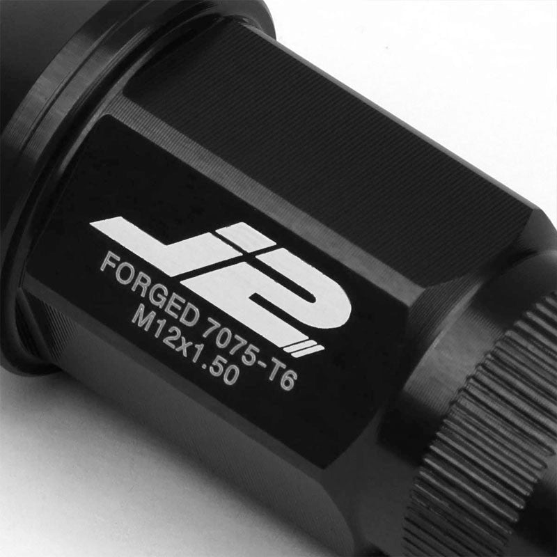 J2 Aluminum Black Open Knurled End Acorn Tuner M12 x 1.50 24MM OD/44MM Lug Nuts-Car & Truck Wheels-BuildFastCar