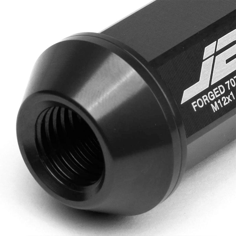 J2 Aluminum Black Open Knurled End Acorn Tuner M12 x 1.50 24MM OD/44MM Lug Nuts-Car & Truck Wheels-BuildFastCar
